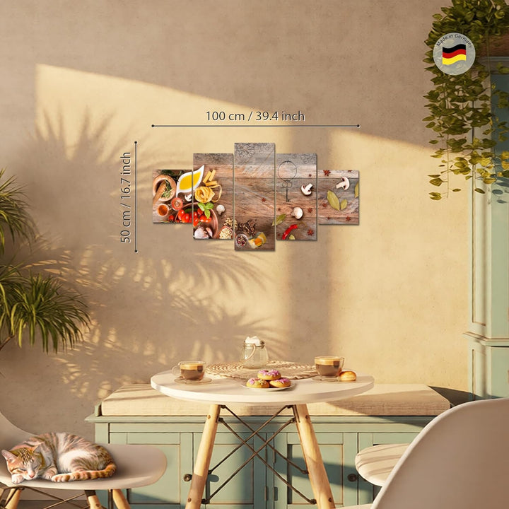Runa Art Wandbilder Küche - Gewürze 5 Teilig Bild auf Vlies Leinwand Deko Esszimmer Küchenbilder Ess