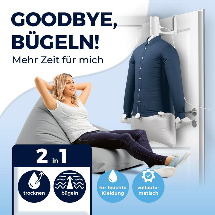 CLEANmaxx Hemdenbügler kompakt für Reisen | Trocknet und glättet Hemden & Blusen und ersetzt Bügelei