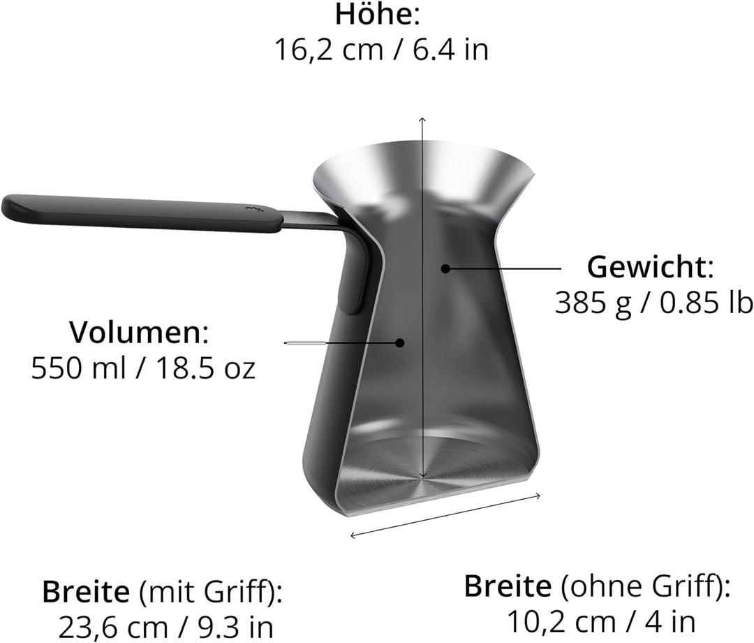 OTTO: Moderne türkische Kaffeekanne 550 ml, Edelstahl - BLACK - Funktioniert bei allen Herdarten Sch