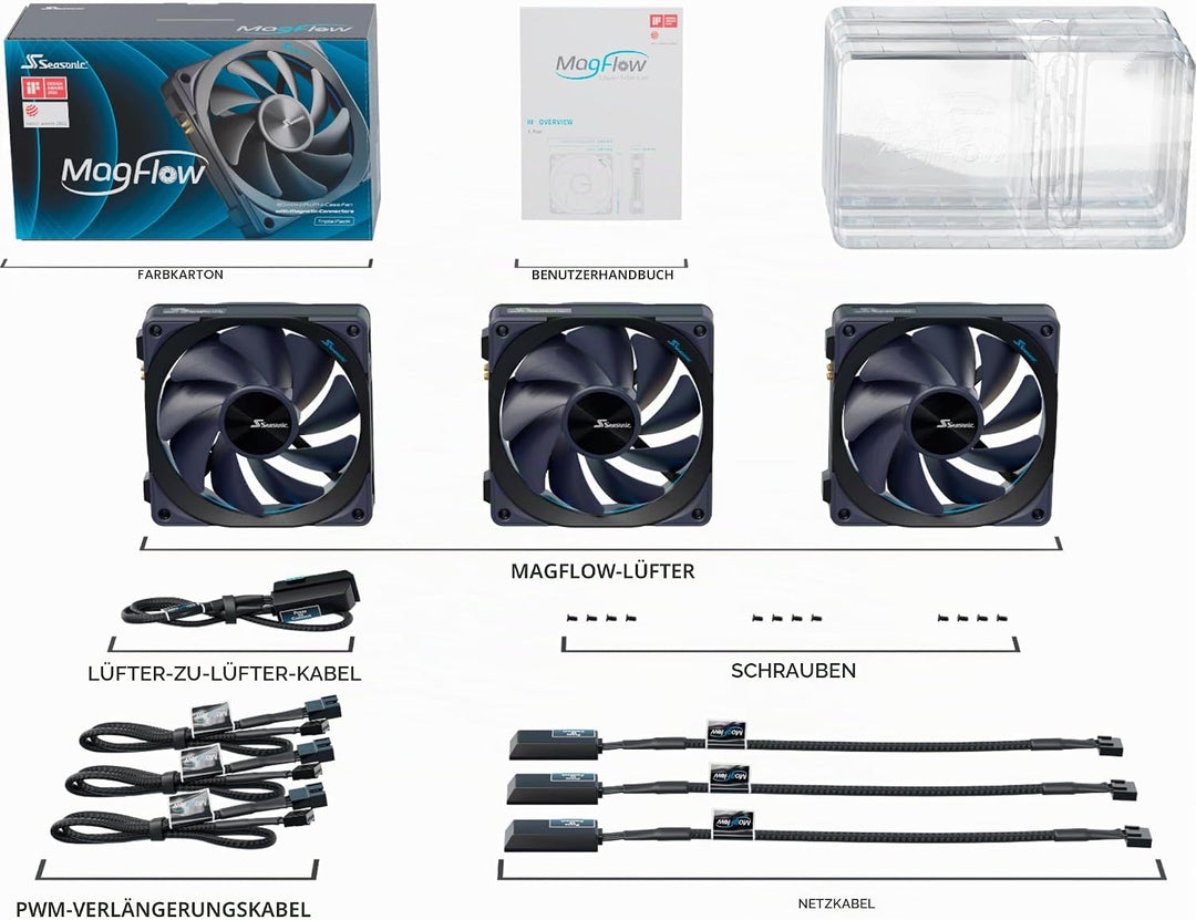 Seasonic Lüfter MagFlow 1225PWM 3-Fan Kit 3 Stück