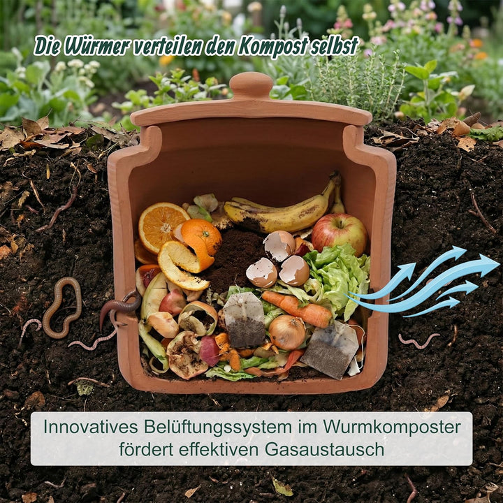 Relaxdays Wurmkomposter zum Eingraben, 1 L, Wurmturm für Küchenabfälle, Deckel, Komposter Garten & B