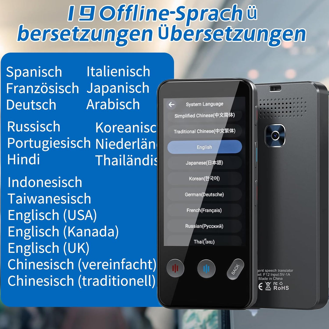 Sprachübersetzungsgerät, KI-Übersetzer, Echtzeitübersetzung in 143 Sprachen, Sprachübersetzer, Offli