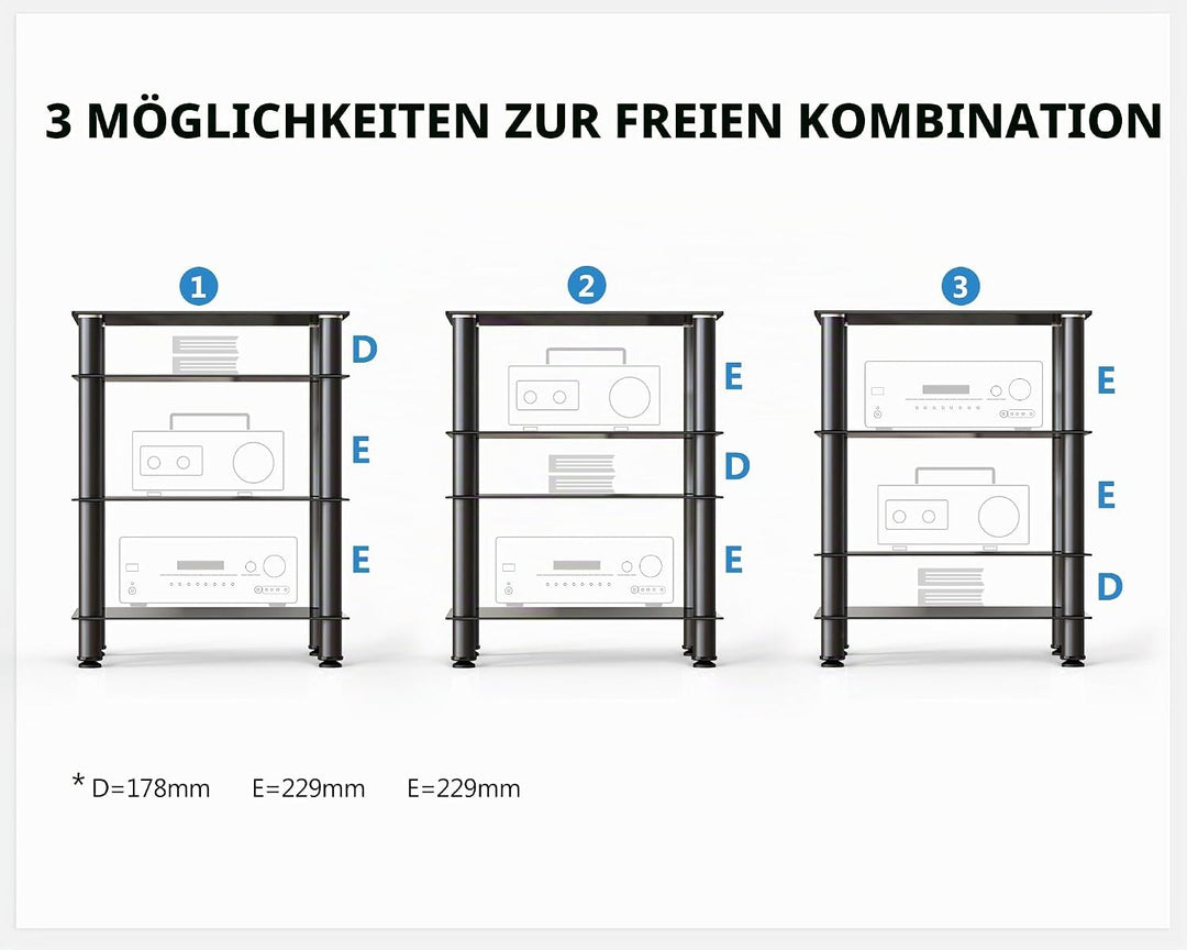 FITUEYES TV Rack HiFi Regal Audio Schrank Glas und Alu 600x455x762mm AS406001GB 600*455*762mm, 600*4