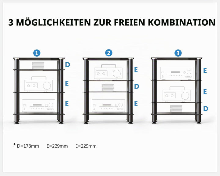 FITUEYES TV Rack HiFi Regal Audio Schrank Glas und Alu 600x455x762mm AS406001GB 600*455*762mm, 600*4