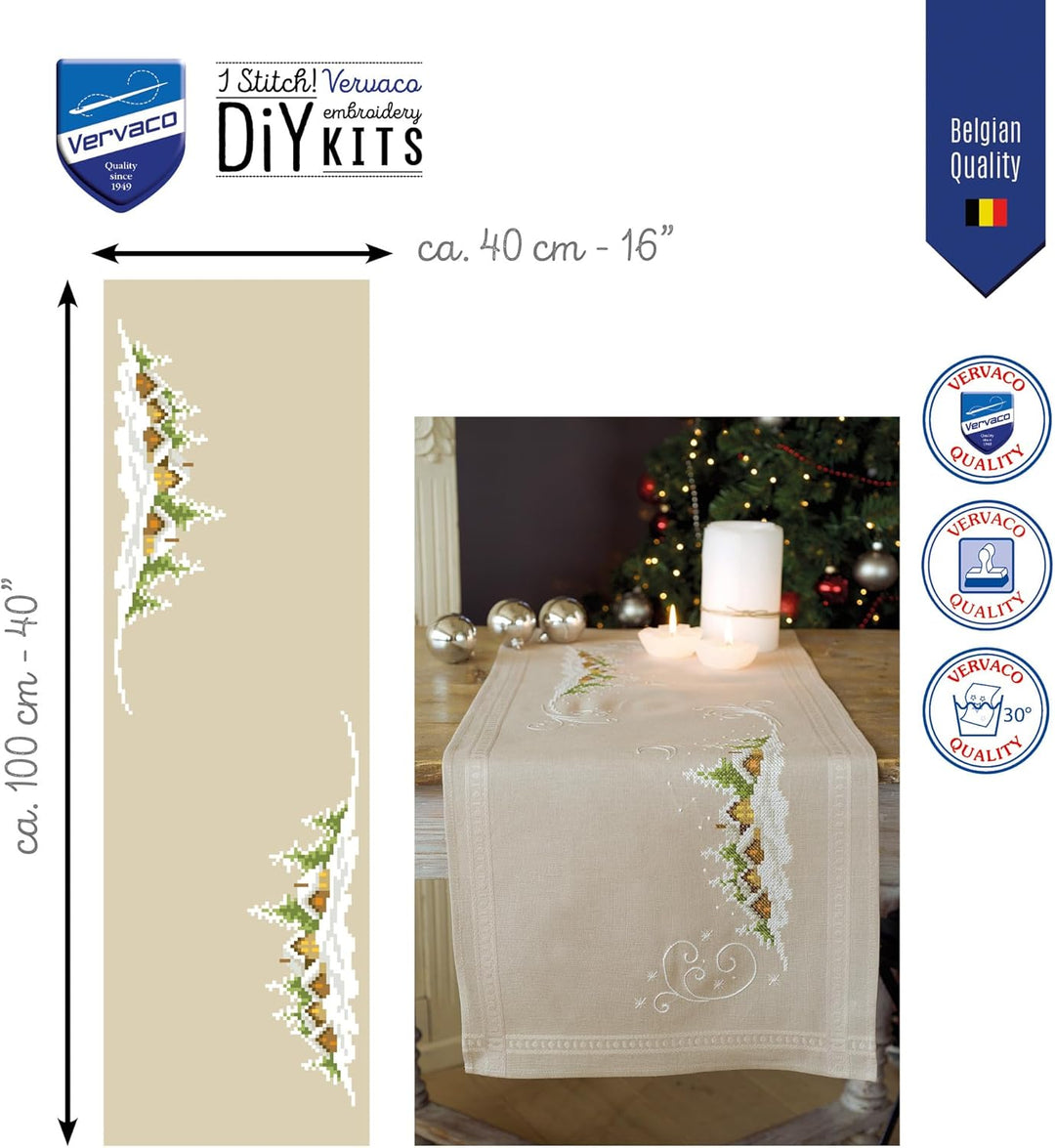 Vervaco Stickpackung Tischläufer Kreuzstich vorgedruckt, Baumwolle, weiss, 40 x 100 x 0,3 cm