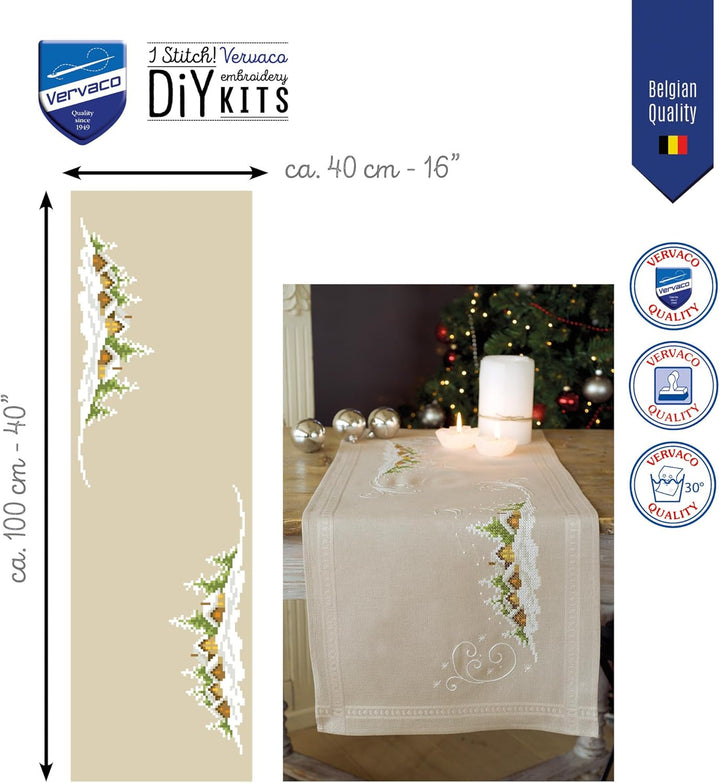 Vervaco Stickpackung Tischläufer Kreuzstich vorgedruckt, Baumwolle, weiss, 40 x 100 x 0,3 cm