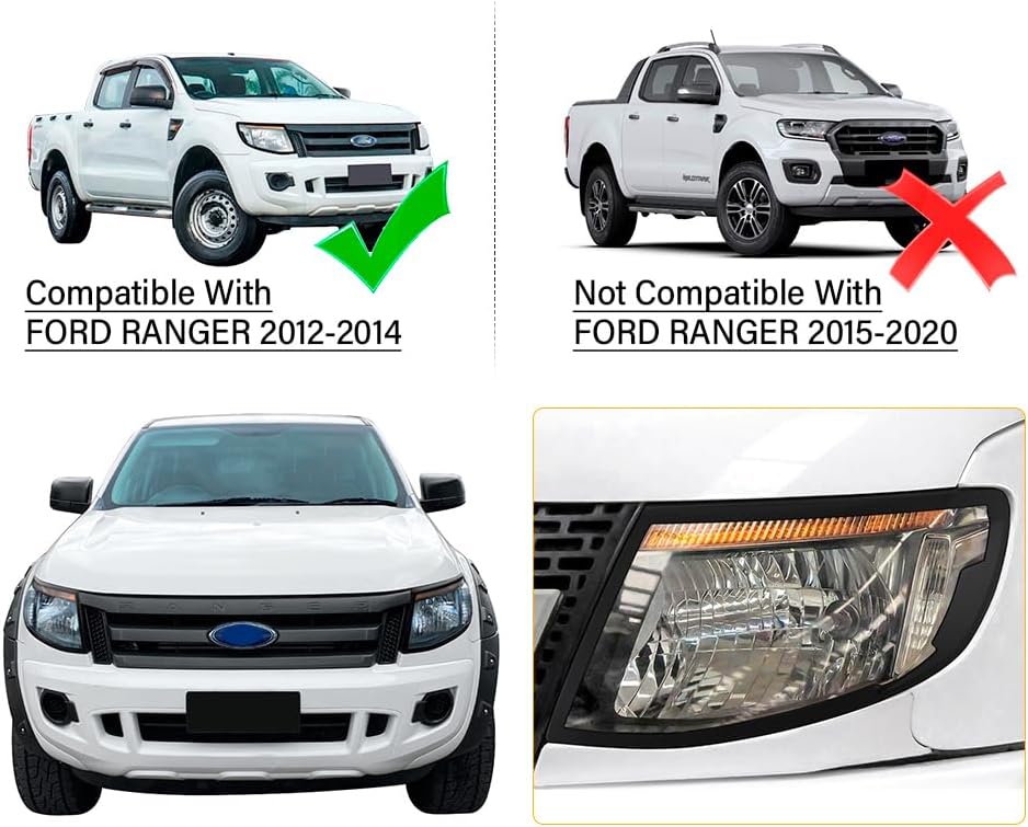 JHCHAN Scheinwerferabdeckung für Ford Ranger 2012-2014 T6 Wildtrak XL XLT Limited Tremor Scheinwerfe