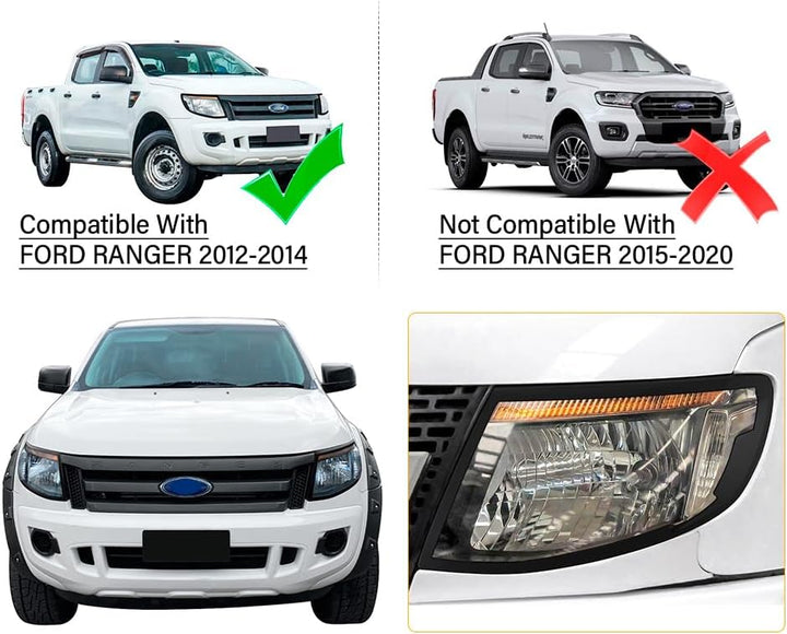 JHCHAN Scheinwerferabdeckung für Ford Ranger 2012-2014 T6 Wildtrak XL XLT Limited Tremor Scheinwerfe