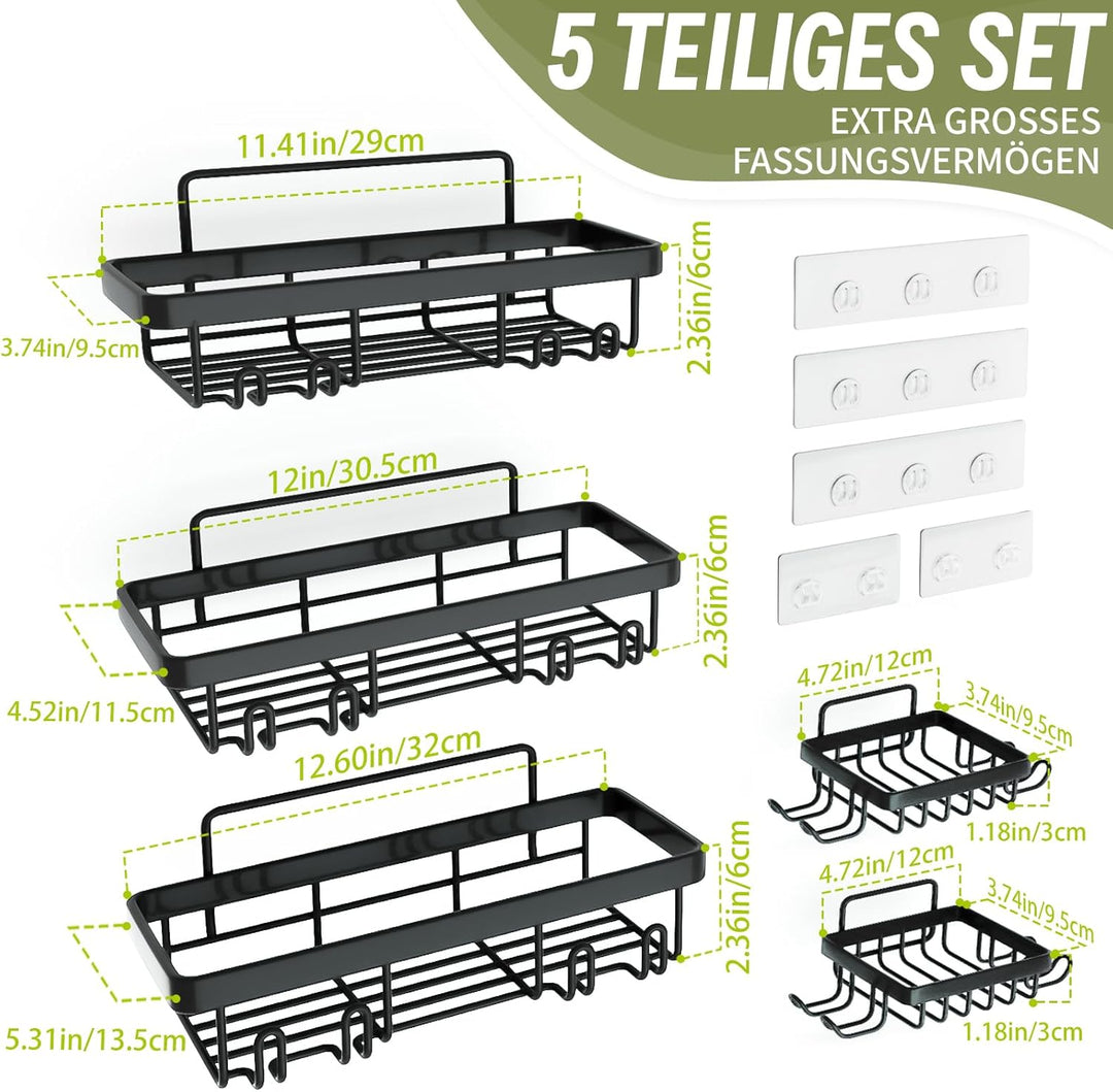 TGNISI Duschablage Ohne Bohren 5 Set mit Seifenhalter Badezimmer Regal Badezimmer Organizer Schwarz