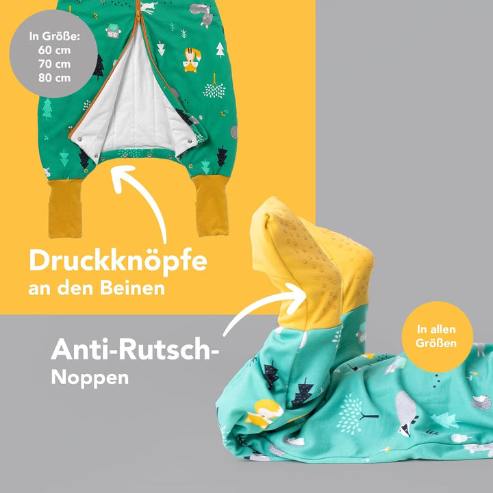 schlummersack Bio Baby Schlafsack mit Füssen Sommer 1 Tog 60 cm dünn Waldtiere | Schlafsack mit Bein