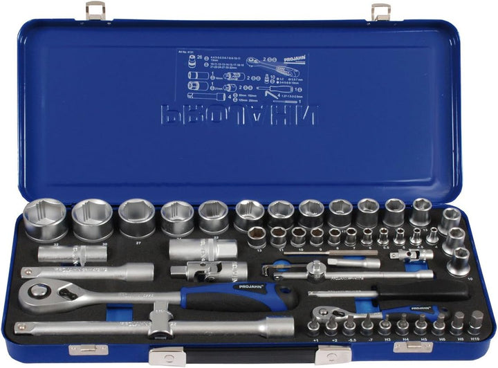 Projahn Xi-on Steckschlüssel Satz 54-TLG.(mit 6-Kant 1/4 Zoll & 1/2 Zoll Einsätze, Knarren 72 Zähne,