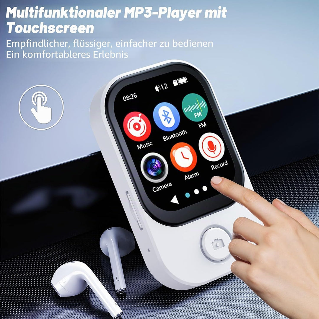64GB MP3 Player Bluetooth 5.4 mit 180° Aufklappbar Kamera, RWSRW Mini Musik Player HD Lautsprecher F