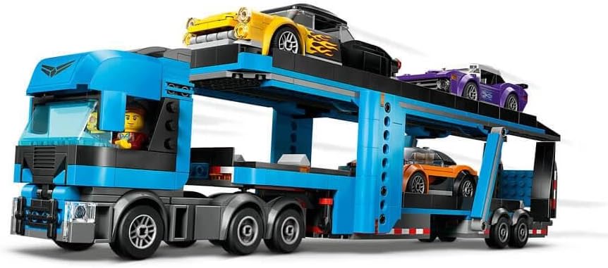 LEGO City Autotransporter mit Sportwagen, Set mit 4 Spielzeugautos für Jungen und Mädchen ab 7 Jahre