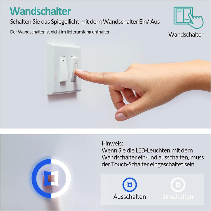 EMKE LED Badspiegel 80x60cm Badspiegel mit Beleuchtung kaltweiss Lichtspiegel Badezimmerspiegel Wand