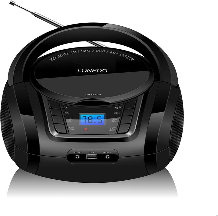 LP-D03 Tragbarer Boombox CD-Player mit Bluetooth - Kinder Stereo-Boombox mit FM Radio | AUX-In | Kop