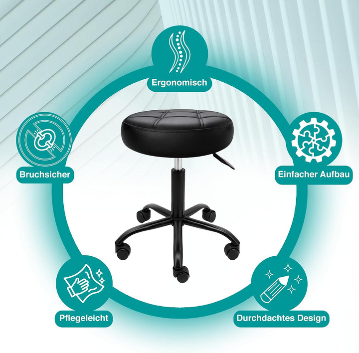 Rollhocker mit Metall-Basis und leisen Softrollen [Neues Modell] – höhenverstellbar, 360° drehbar, k