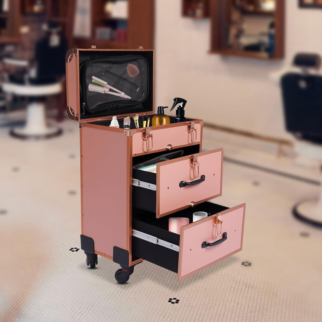 Kosmetikkoffer Trolley, Professionell Make Up Koffer mit Schublade und mit Rollen, Abschliessbar Sch