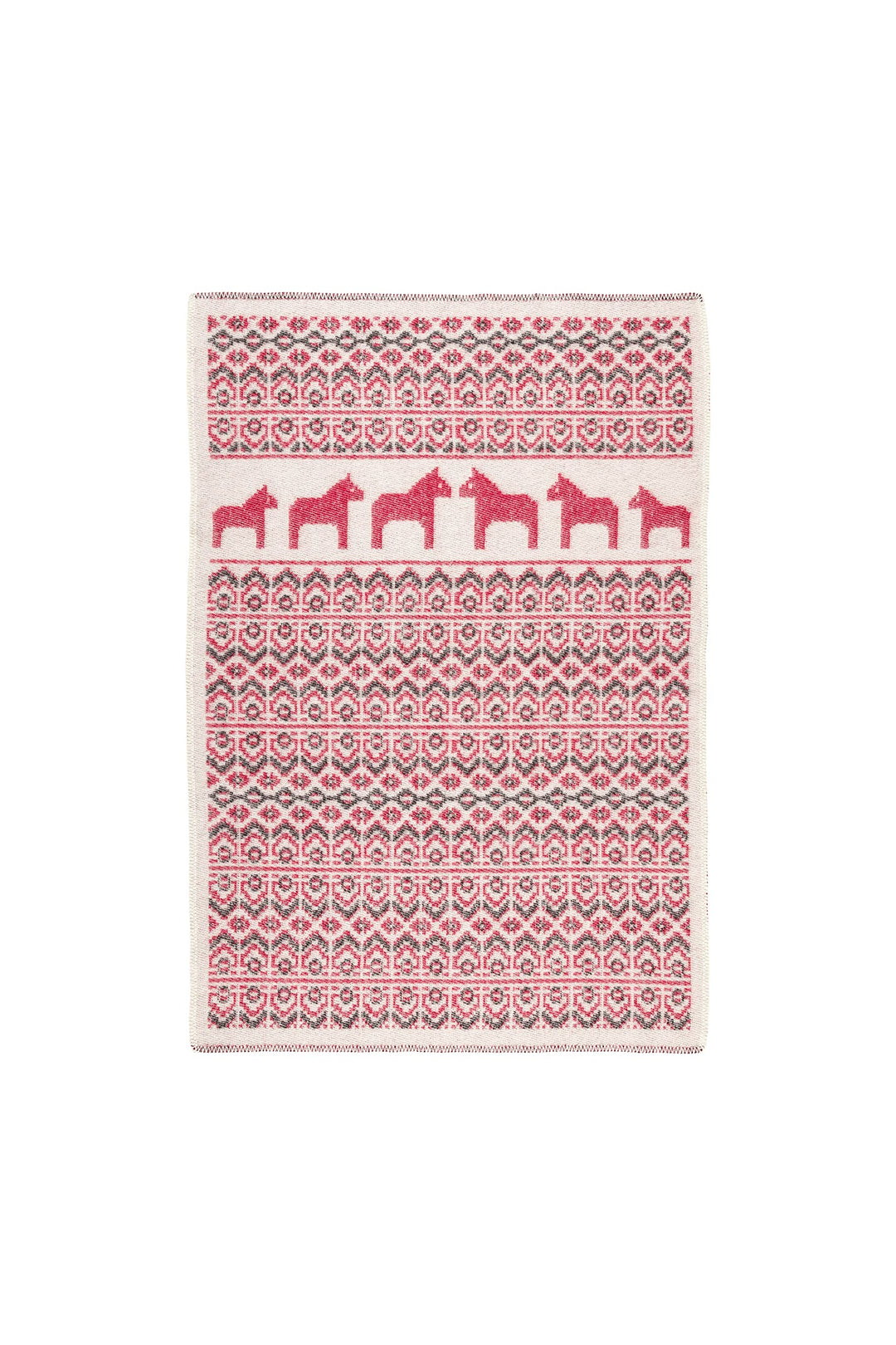 ÖJBRO VANTFABRIK "Dalarna gewebte Wolldecke 90x130 cm rot/beige/schwarz 100% Schafwolle Strick-Plaid