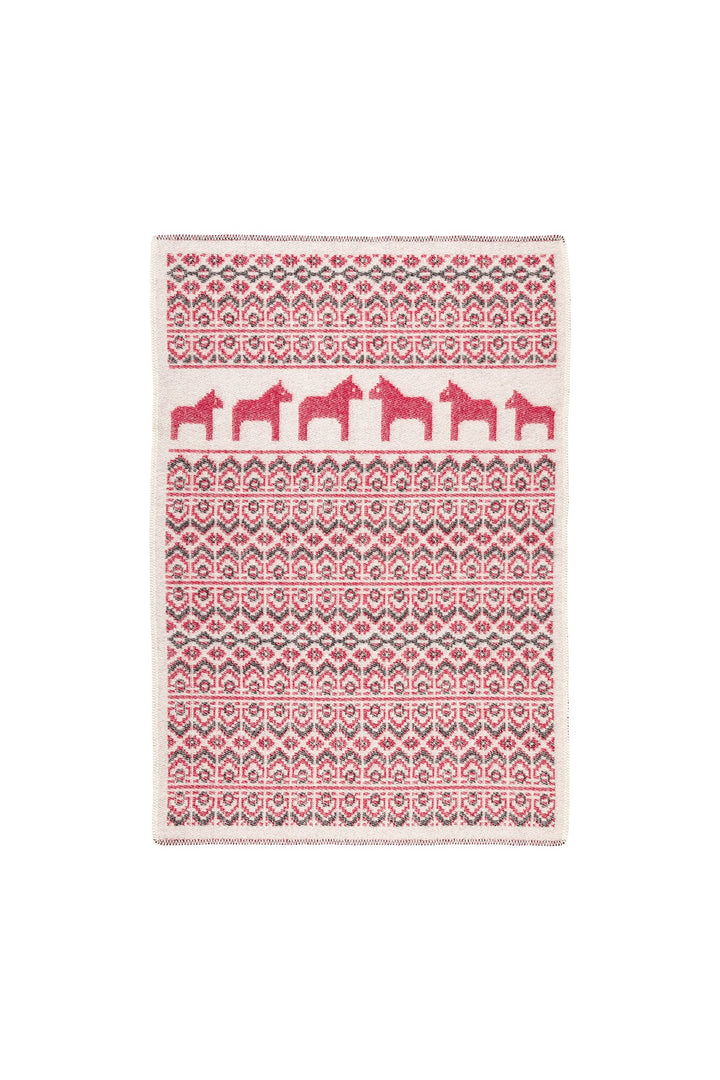 ÖJBRO VANTFABRIK "Dalarna gewebte Wolldecke 90x130 cm rot/beige/schwarz 100% Schafwolle Strick-Plaid