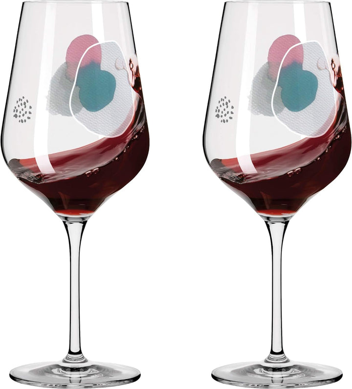 Ritzenhoff 3601001 Rotweinglas 500 ml – Serie Sommerwendtraum Set Nr. 1 – 2 Stück mit Aquarellkreise