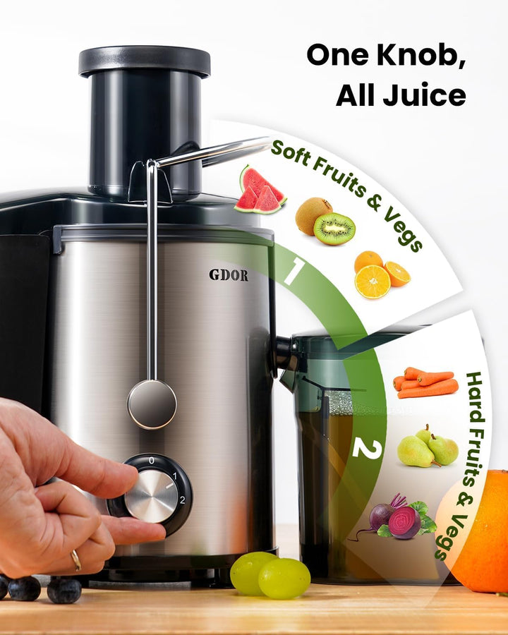 GDOR Entsafter 800W Juicer aus Edelstahl 76mm Grossem Mund Entsafter Gemüse und Obst 3 Geschwindigke