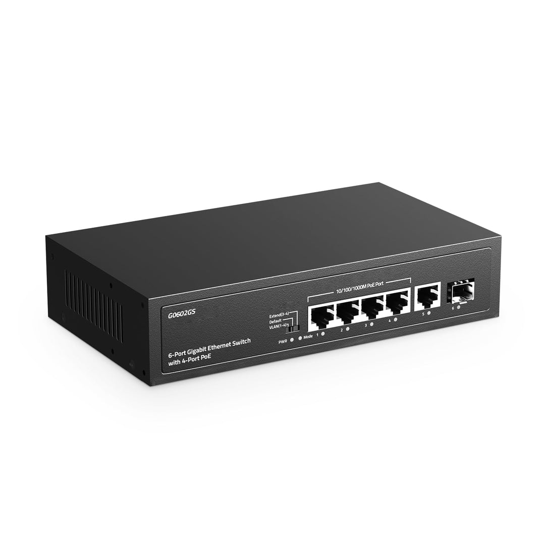 YuLinca 6 Port Gigabit PoE Switch, 4 PoE 1 Uplink 1 SFP, 100/1000Mbps, IEEE802.3af/at, Max 65W, Port