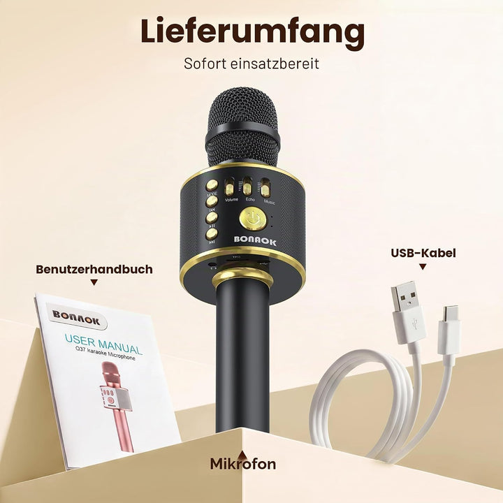 BONAOK Karaoke Mikrofon, 3 in 1 Kabelloses Bluetooth Mikrofon, Kinder Mikrofon Lautsprecher Maschine