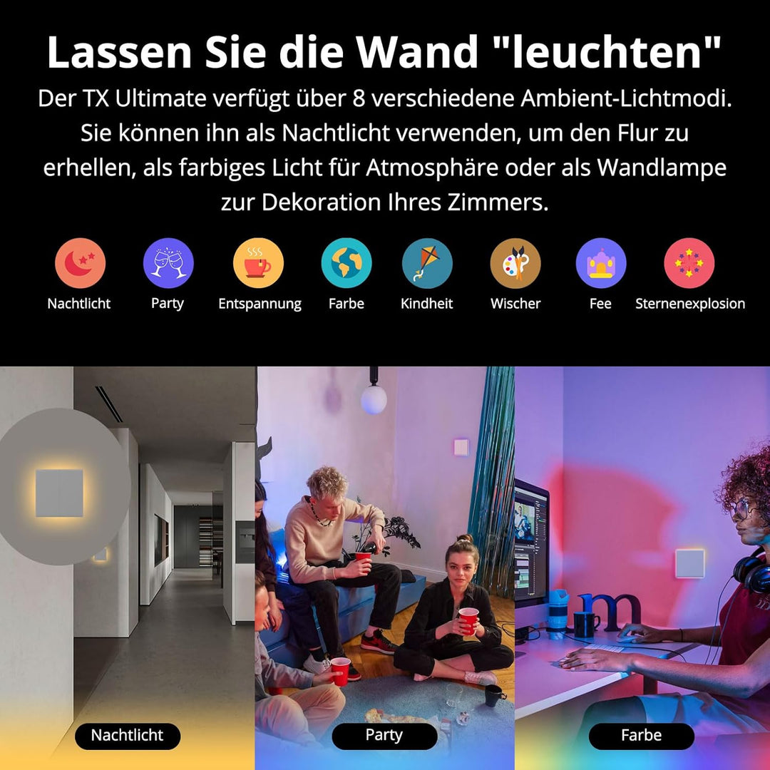 SONOFF T5 2 Gang WiFi Smart Touch Lichtschalter, 2 Wege Wireless Wandlichtschalter, Full Touch Schal