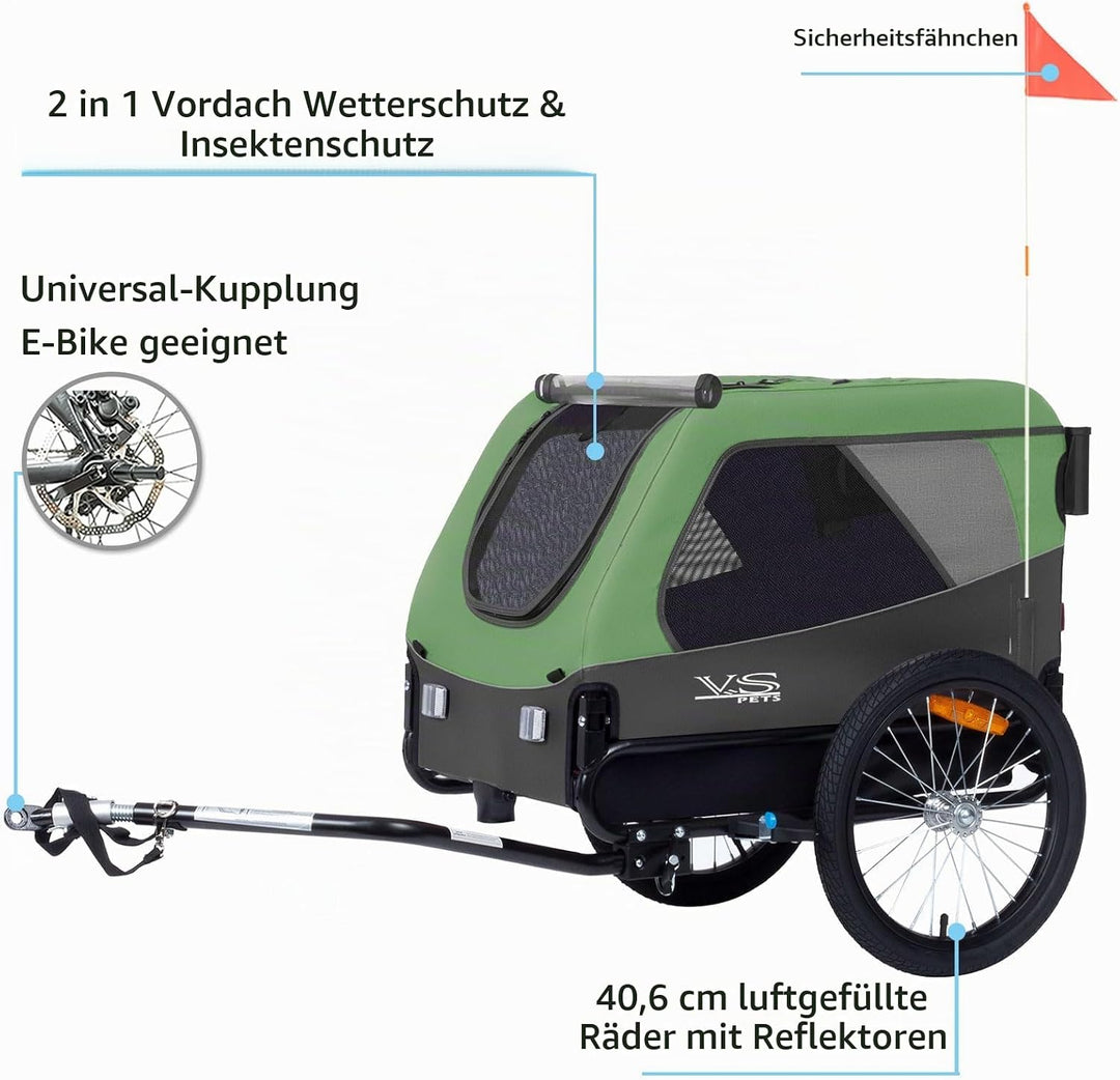 Tiggo VS Medium Hundeanhänger &amp; Buggy 2in1 Fahrradanhänger Hundebuggy Jogger für Hunden bis 23kg Grü