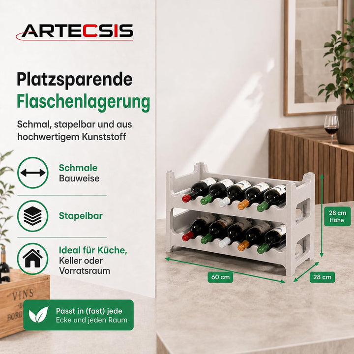 ARTECSIS Weinregal stapelbar Kunststoff für 12 Flaschen, stabiles Flaschenregal in Gastronomie-Quali