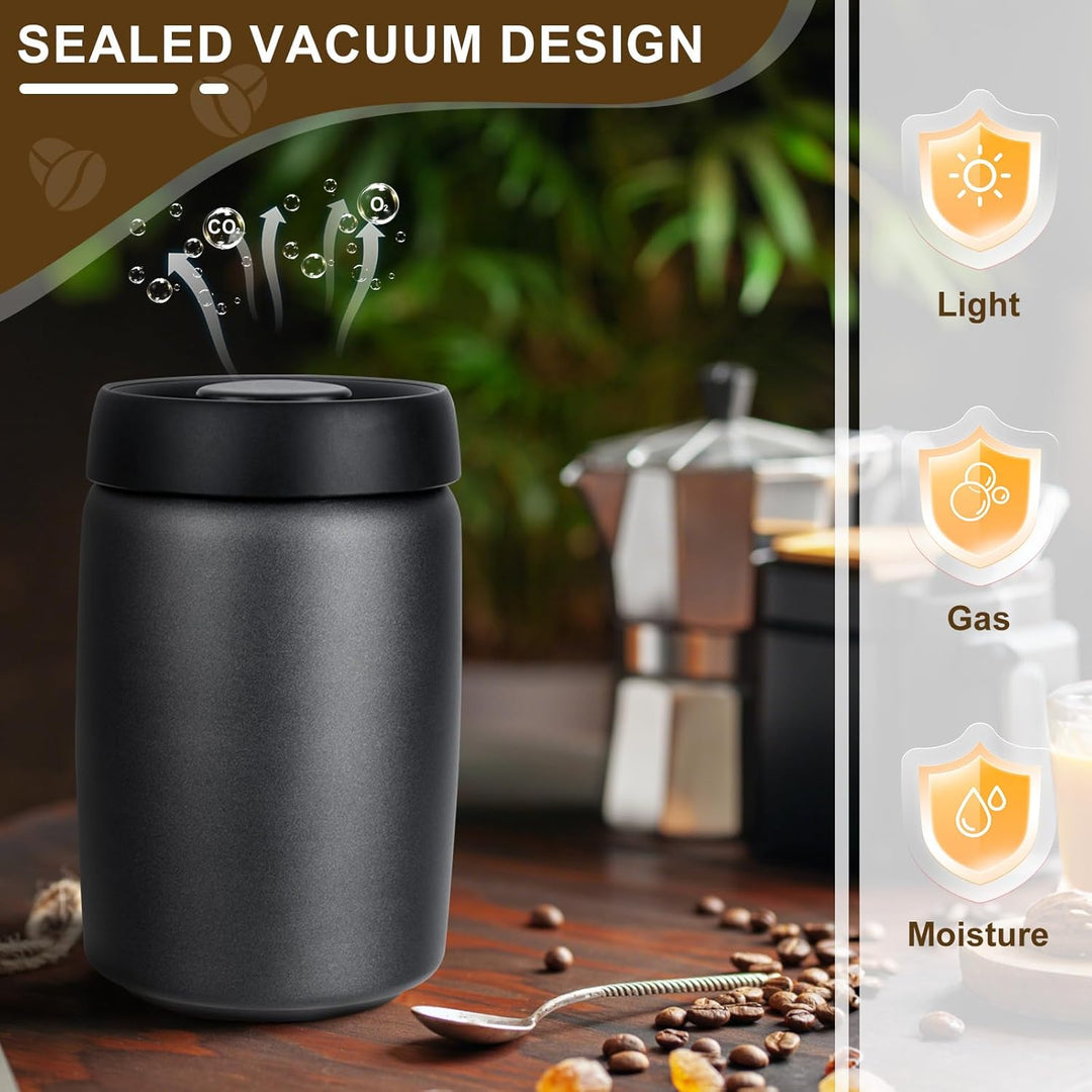 Cozary Kaffeebehälter aus Edelstahl, 1.2L Vakuum Kaffeedose Luftdicht, Kaffeebohnen Behälter mit Vak