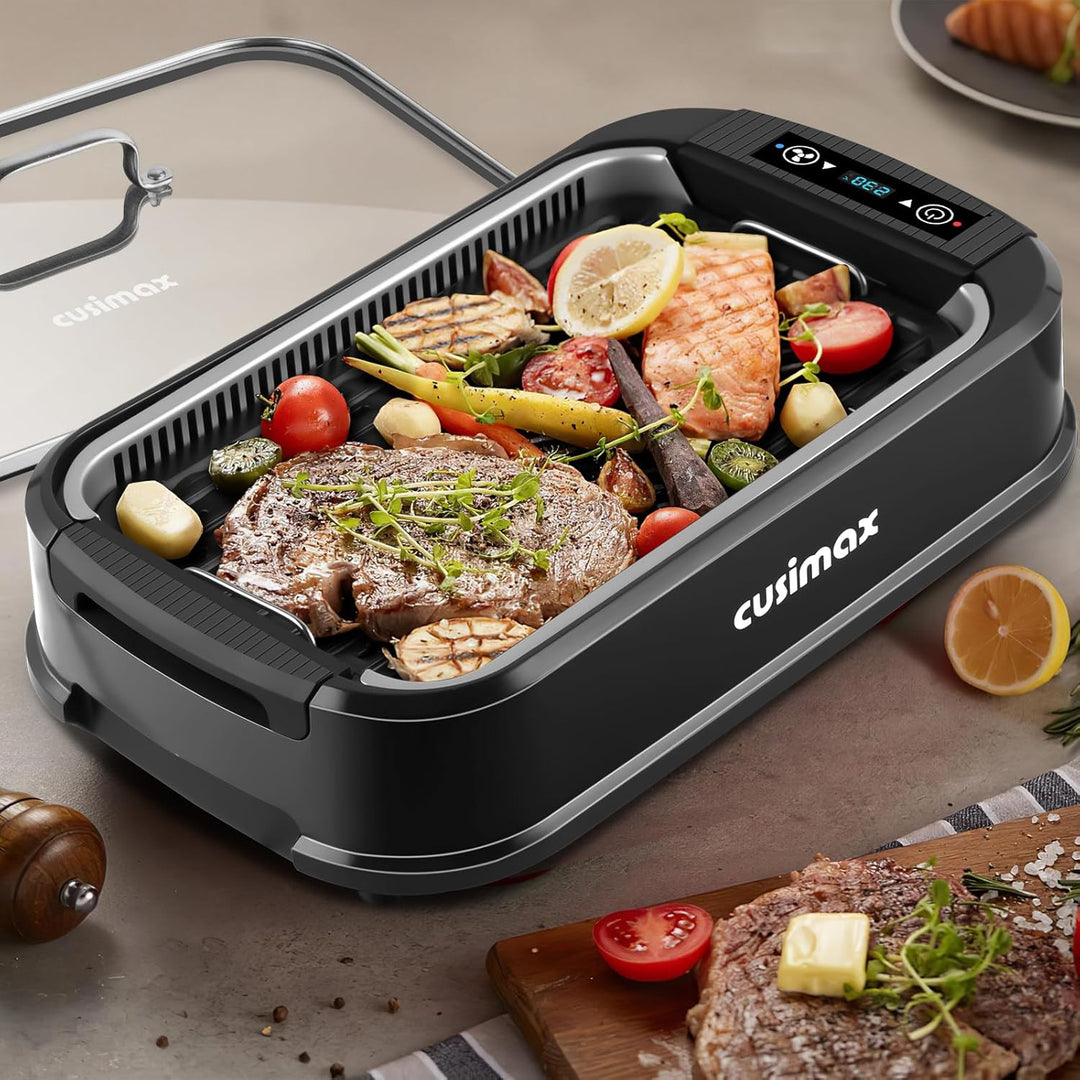 CUSIMAX Elektrogrill 1500W Tischgrill Elektrisch mit Deckel für den Innen- und Ausseneinsatz, elektr
