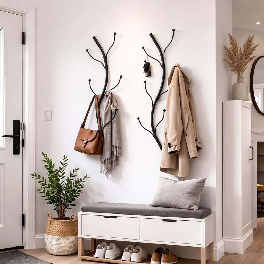 DanDiBo Wandgarderobe Schwarz Metall 2er Set Flora Garderobe Wand 93861 Garderobenhaken Flurgarderob