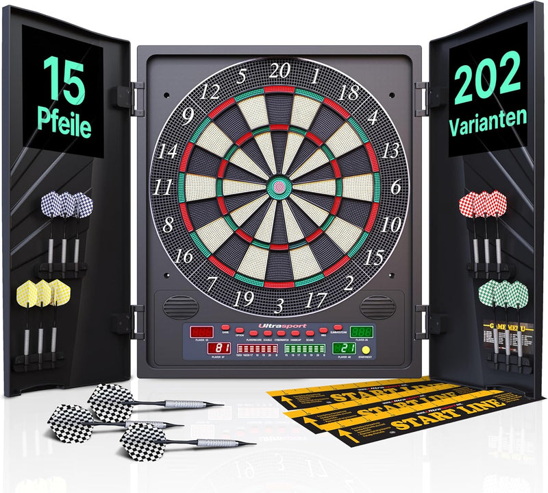 Ultrasport elektrisches Dartboard, mit und ohne Türen, Dartautomat für bis zu 16 Spieler, inklusive