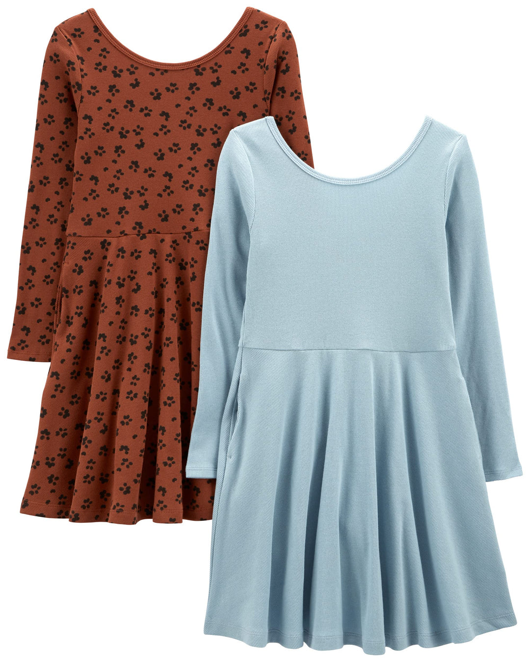 Simple Joys by Carter's Mädchen Kleid (2er Pack) 4-5 Jahre Braun Tiermuster/Staubblau, 4-5 Jahre Bra