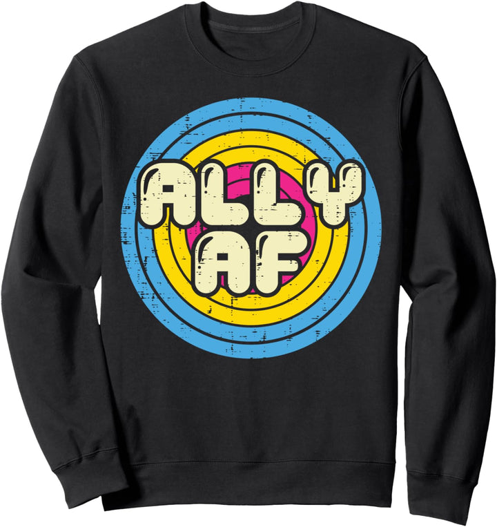 Ally AF Pansexual Vintage Pan Pride Flag LGBTQ Men Women Sweatshirt