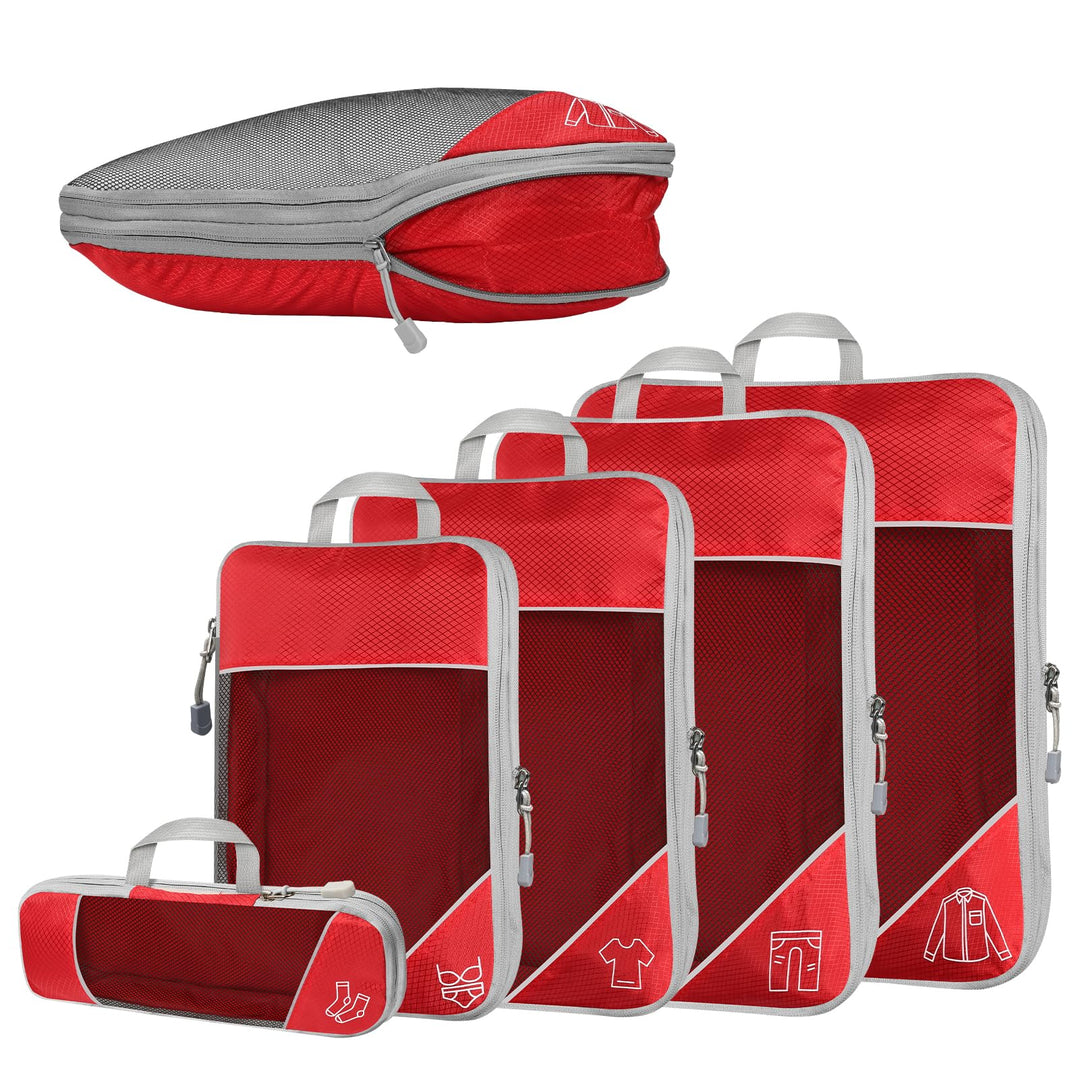 5-teilig Kompressions Packwürfel Set für Reisen, Compression Packing Cube zur Organisation Ihres Rei