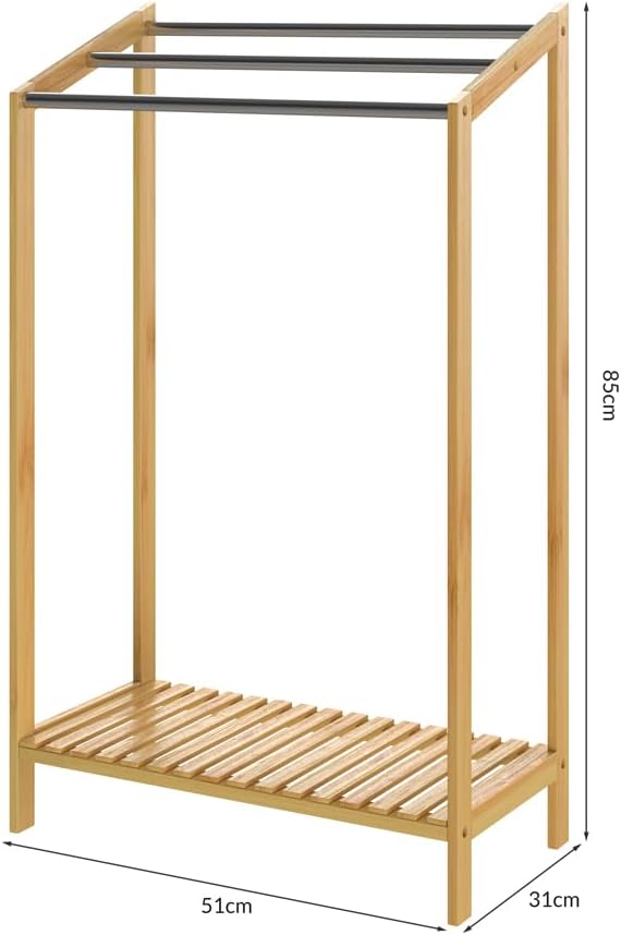 CASARIA® Handtuchhalter Stehend Bambus Holz 3 Edelstahl Stangen 85 x 51 x 31 cm mit Ablage Handtuchs