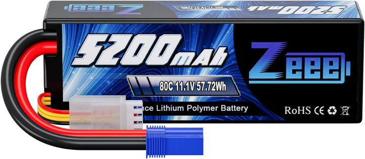 Zeee 3S Lipo Akku 5200mAh 11,1V 80C mit EC5 Stecker Hartschalen RC Akku für RC Car Boot LKW Hubschra