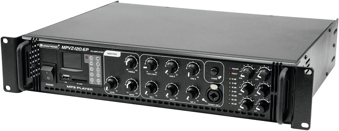 OMNITRONIC MPVZ-120.6P Mischverstärker | 6-Zonen-ELA-Mono-Mischverstärker, MP3-Player & IR-FB, Zonen