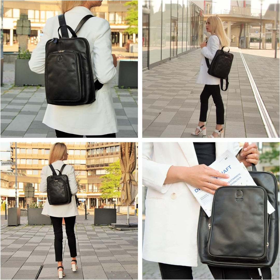 Corno d´Oro Premium Lederrucksack Damen mit vielen Fächern I Handgefertigt Rucksack Leder Laptopruck