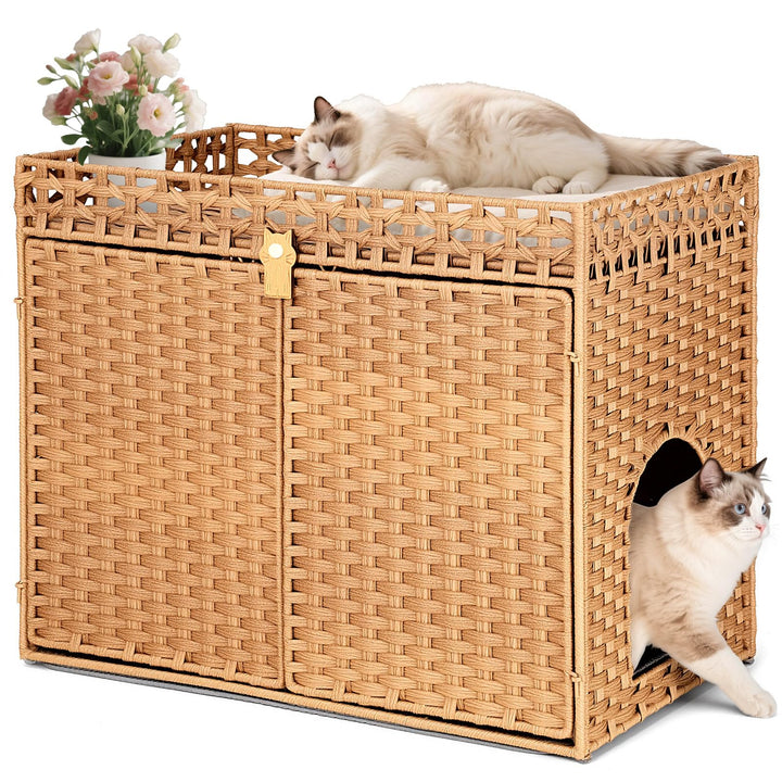 Grosse Katzenhaus Katzenschrank für Katzentoilette Versteckte Katzenklo-Möbel, Grosses Rattan-Katzen