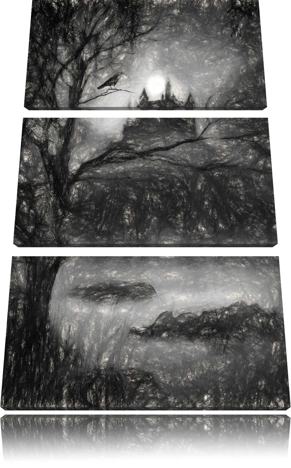 Pixxprint düstere Burg als Leinwandbild/Grösse: 3 Teilig (120x80) cm/Wandbild/Kunstdruck/fertig besp