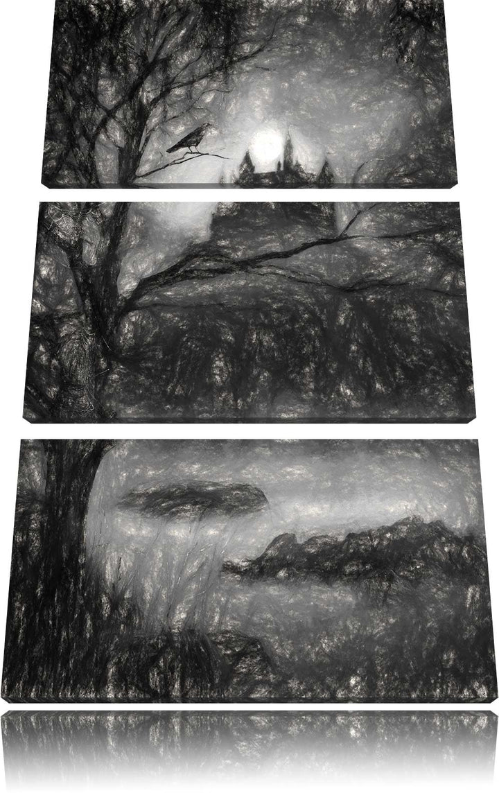 Pixxprint düstere Burg als Leinwandbild/Grösse: 3 Teilig (120x80) cm/Wandbild/Kunstdruck/fertig besp