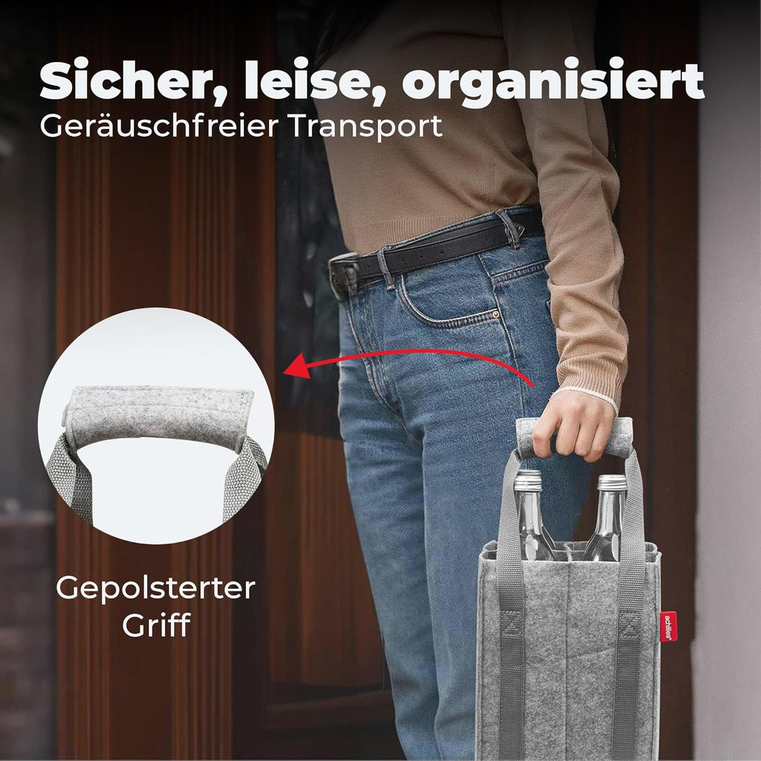 achilles Flaschentasche 4 Fächer je 1,5 Liter – 100% recycelter Filz – Reissfester Flaschenkorb – Fa