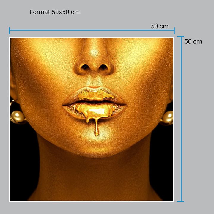 wandmotiv24 Poster als Wanddeko, Grösse 50x50cm, Gold Collection, Frau in Gold, Lippen, Farbe, Schmu