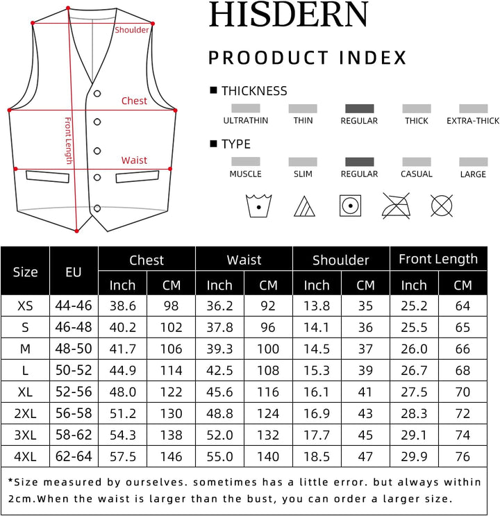 HISDERN Herren Formale Hochzeit Party Weste Baumwolle Einfarbig Weste 3XL Braun, 3XL Braun