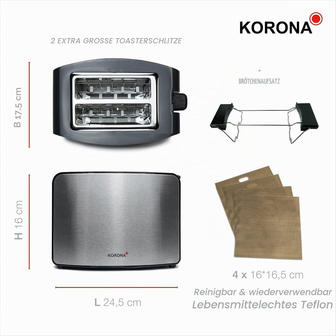 Korona 21250 Doppelschlitztoaster | Extra grosse Röstschlitze für American Sandwichtoasts | 4 wieder