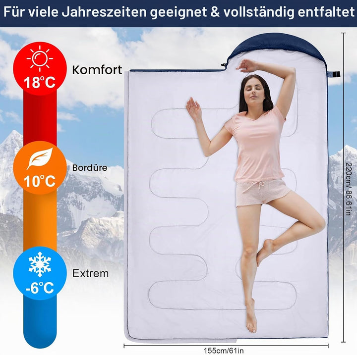 Dunkel Blau 220x85cm Wasserdichter Schlafsack mit Kompressionsbeutel, 3 Jahreszeiten Schlafsack 1.6k