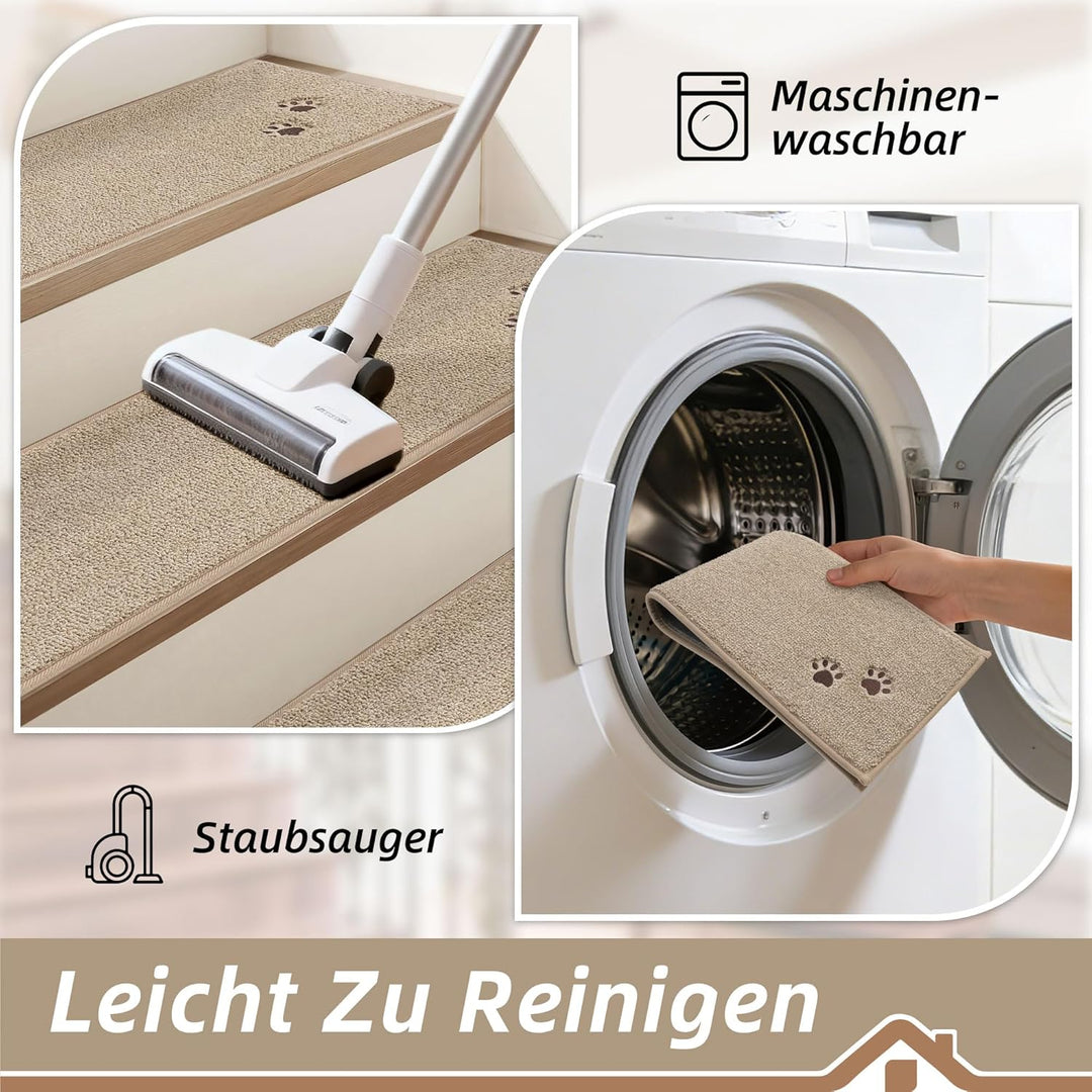 BEQHAUSE Stufenmatten Treppen Teppich Stufenmatten Innen rutschfest 15 Stück, Maschinenwaschbare Tre
